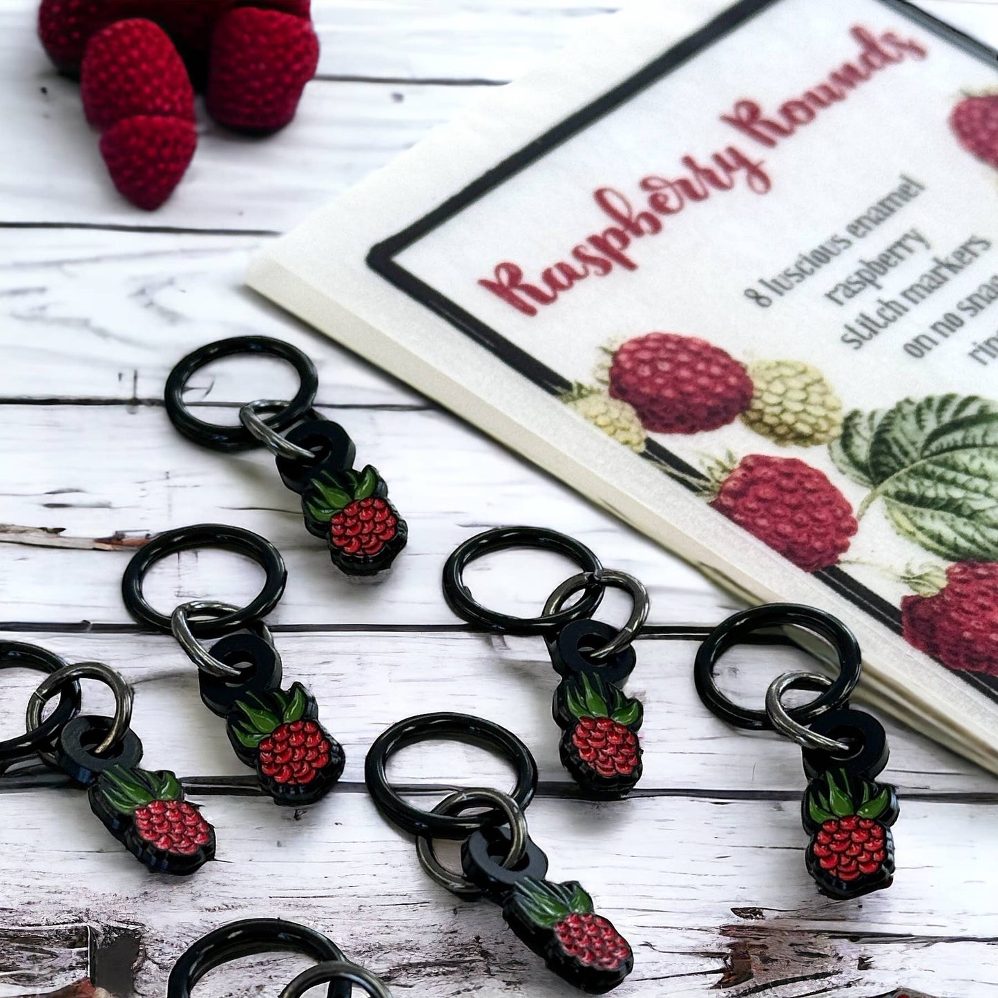 Raspberry stitch markers for knitting by Firefly Notes