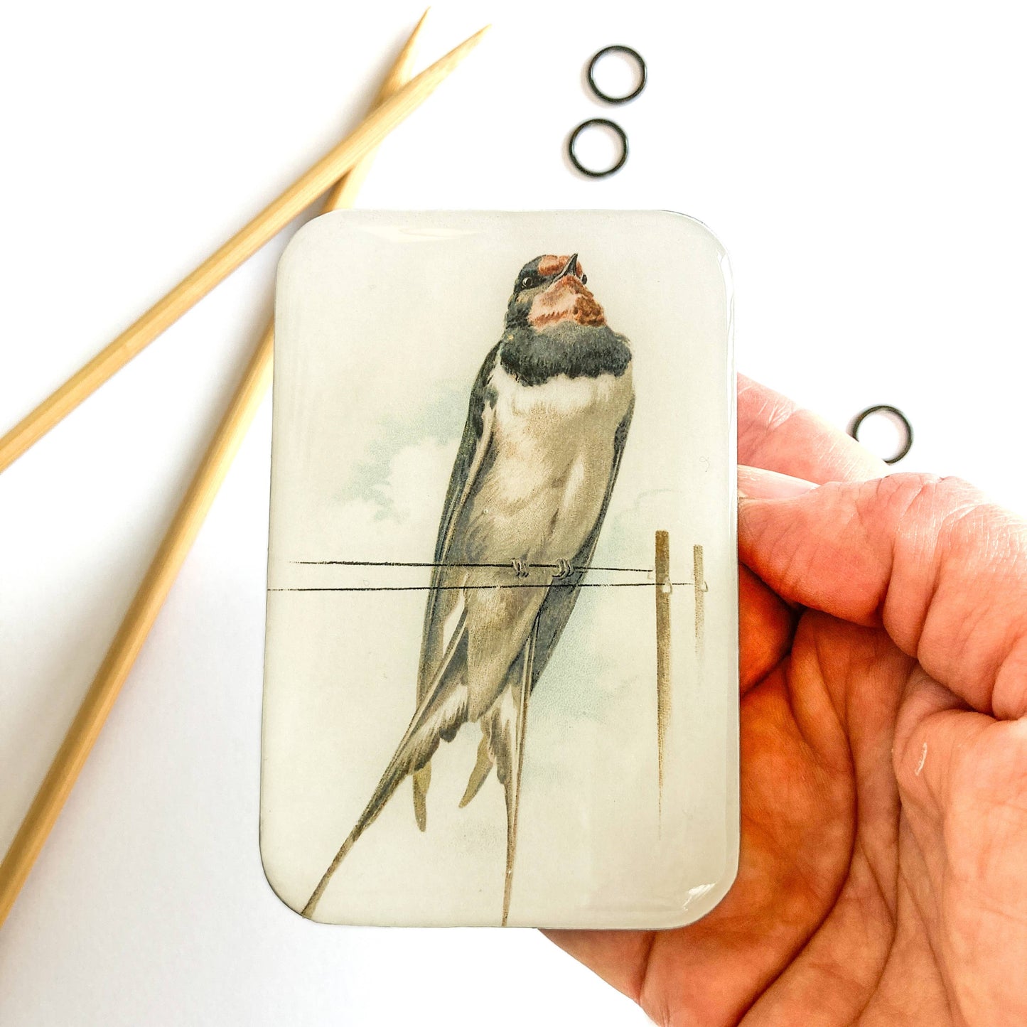 Handcrafted Vintage French Swallow Illustrated Stitch Marker