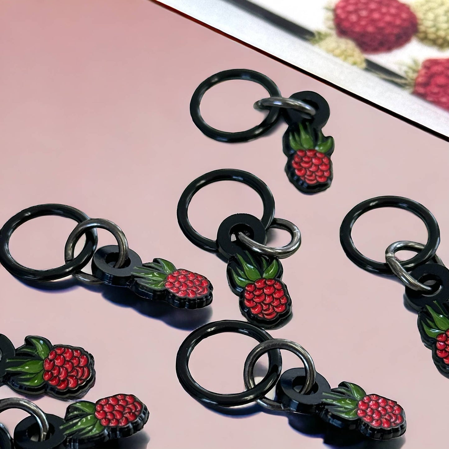 Raspberry stitch markers for knitting by  Firefly Notes 