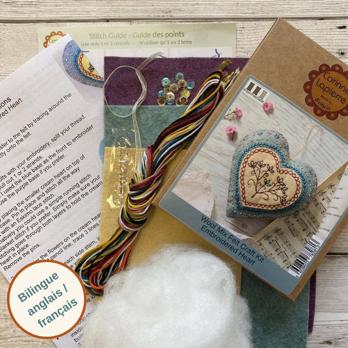 Embroidered Heart Felt Craft Mini Kit - Corinne Lapierre