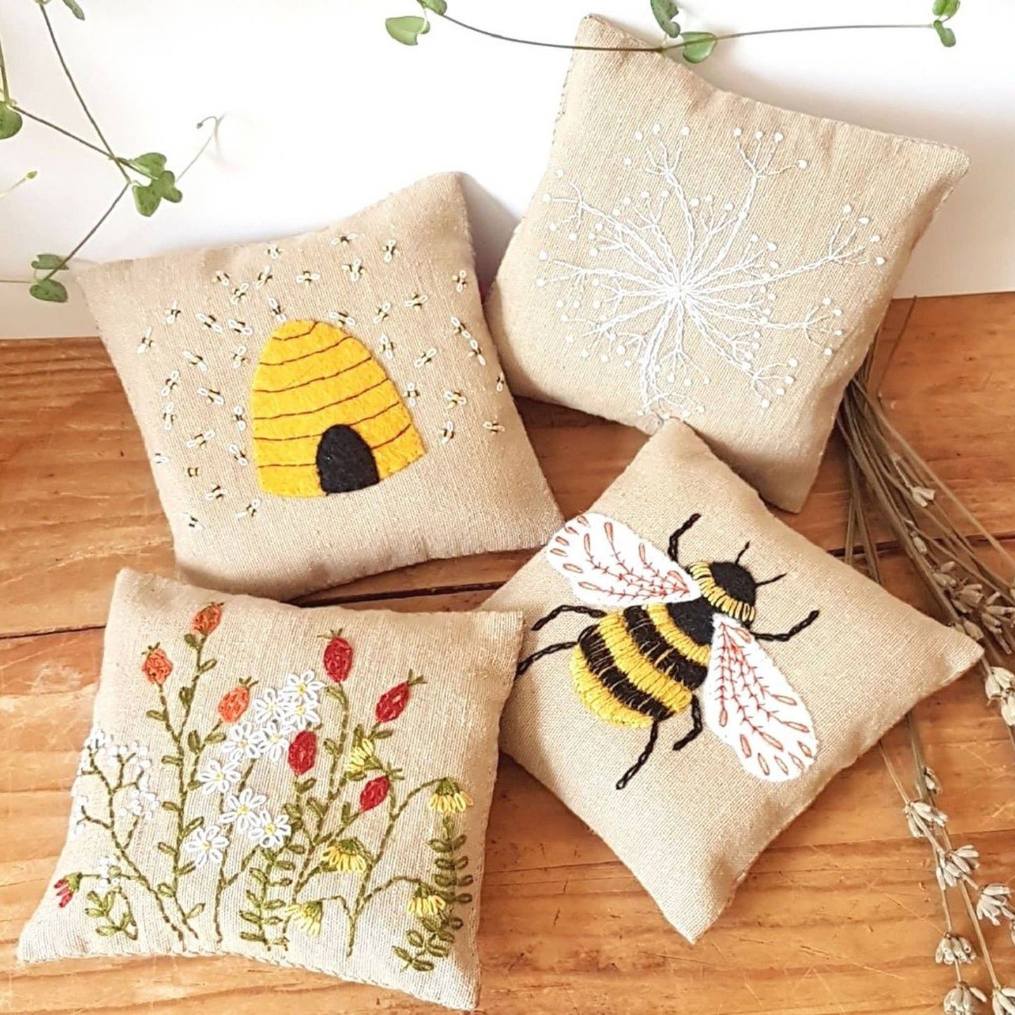 Linen Lavender Bags Embroidery Kit - Bees by Corinne Lapierre