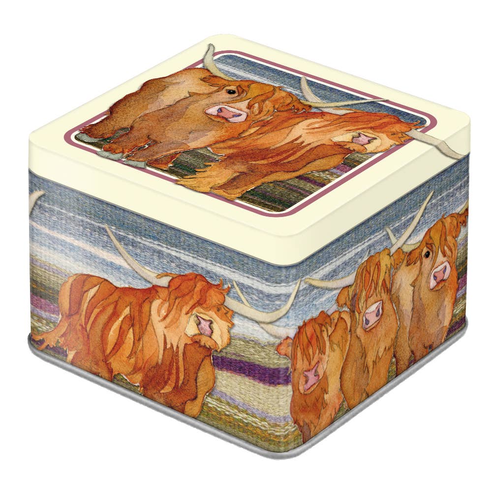 Highland Coos . Small Square Tin by Emma Ball