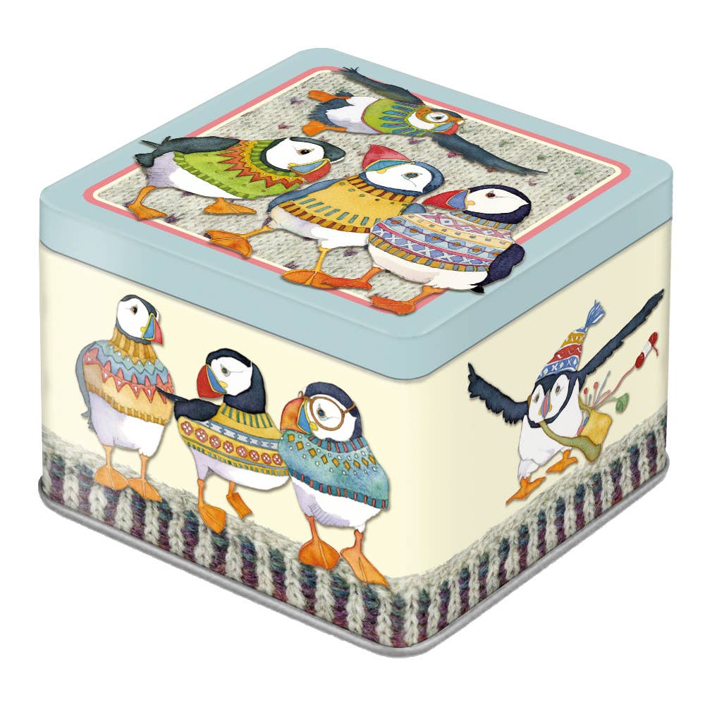 Woolly Puffins . Small Square Tin